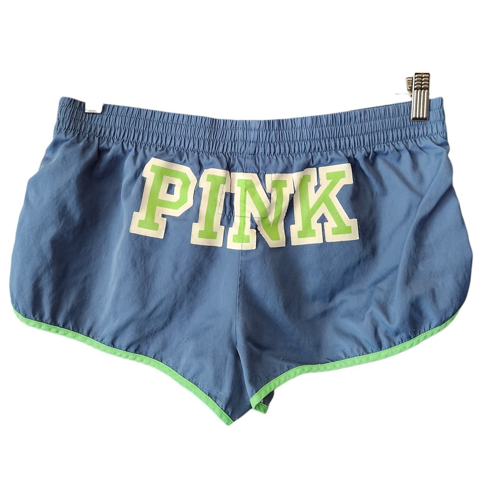 VTG Y2K Victoria's Secret Pink Botty Micro Shorts Teen's M Logo Athletic Blue